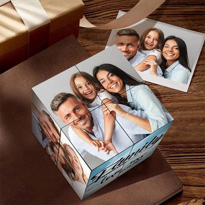 Personalized Photo Cube Puzzle Custom Wood Keepsake for Family Multi Photo Folding Cube