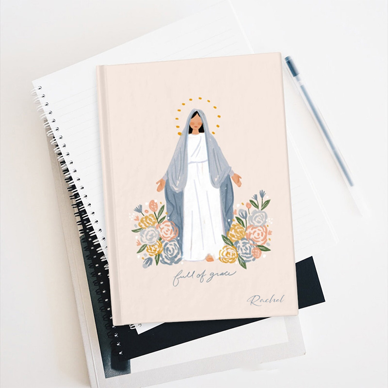 Personalized Virgin Mary Flower A5 Prayer Journal Notebook with Name Gift for Christian Religious Gift for Women Mom Grandma