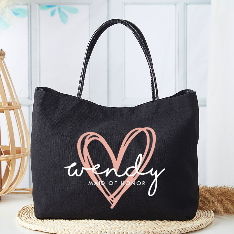 Personalized Bridesmaid Pink Heart Tote Bag with Name Bride Tote Bridal Party Gift