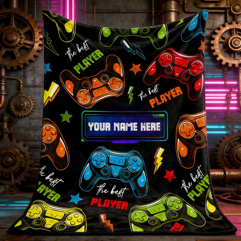 Personalized Gaming Blanket for Boys Gamers with Name Throw Blanket for Geek Lover