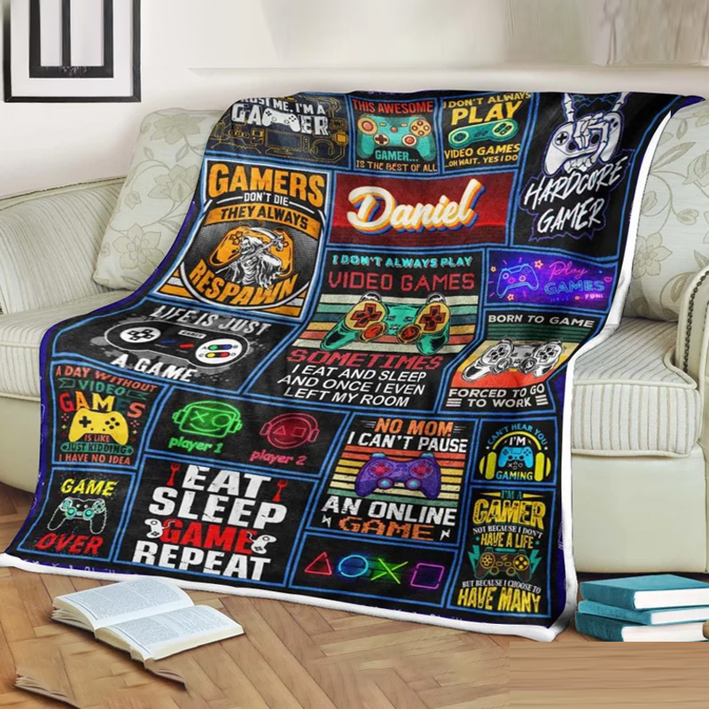 Personalized Gaming Blanket for Boys Gamers with Name Throw Blanket for Game Lovers Geek Lover