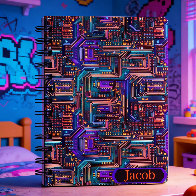 Personalized High Tech Spiral Notebook Colorful Circuit Board Design Engineer Electrician for Geek Lover