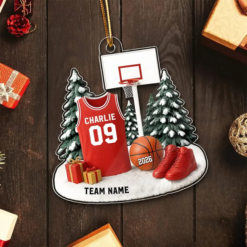 Personalized Basketball Christmas Ornament with Custom Name, Number, and Team Name