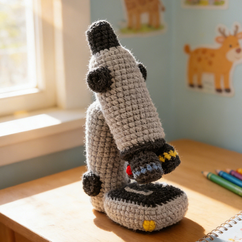 Personalized Amigurumi Toy Biology Plushie Microscope Crochet Toy Science Decor Gift for Geek Lover