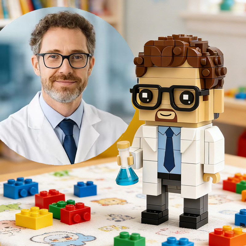Personalized Standing Geek 3D Printed Photo Toy Chemist Science Brick Figurine Brick Funny Office Decor Desk Accessories for Geek Lovers