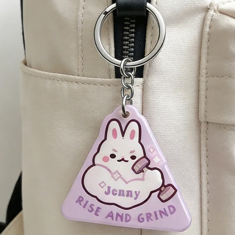 Personalized Rise and Grind Keychain Cute Bunny Keychain Acrylic Epoxy Workout Motivational for Gym Lovers