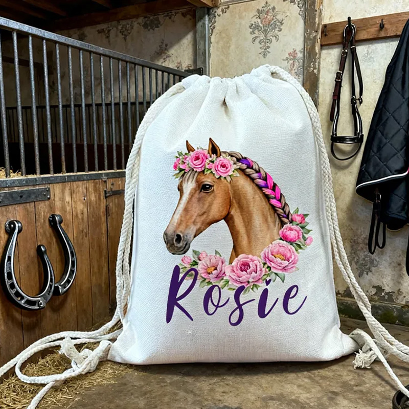 Personalised Horse Riding Bag Equestrian Bags Horse Gifts Kit Bag Drawstring Bag Kids PE Kit Bag Horse for Riding Lovers Equestrian Lovers