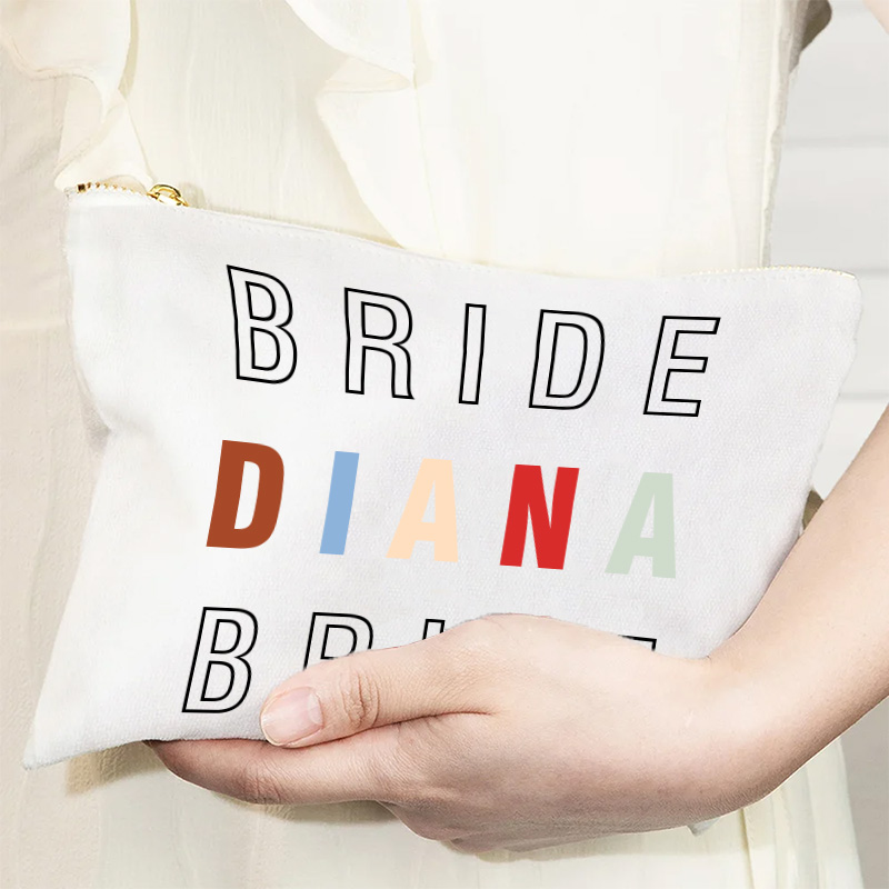 Personalized Bridesmaid Colorful Name Maekup Bag Bride Cosmetic Bag Sorority Gift Bachelorette Party Gift