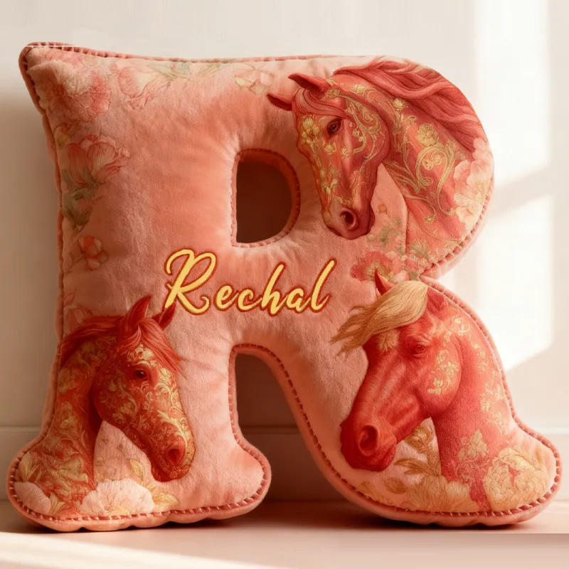 Personalized Riding Floral Letter Pillow Floral Horse Custom Name Festive Flower Decor with French Countryside Gifts for Family Graphic 3D Print for Riding Lovers Equestrian Lovers