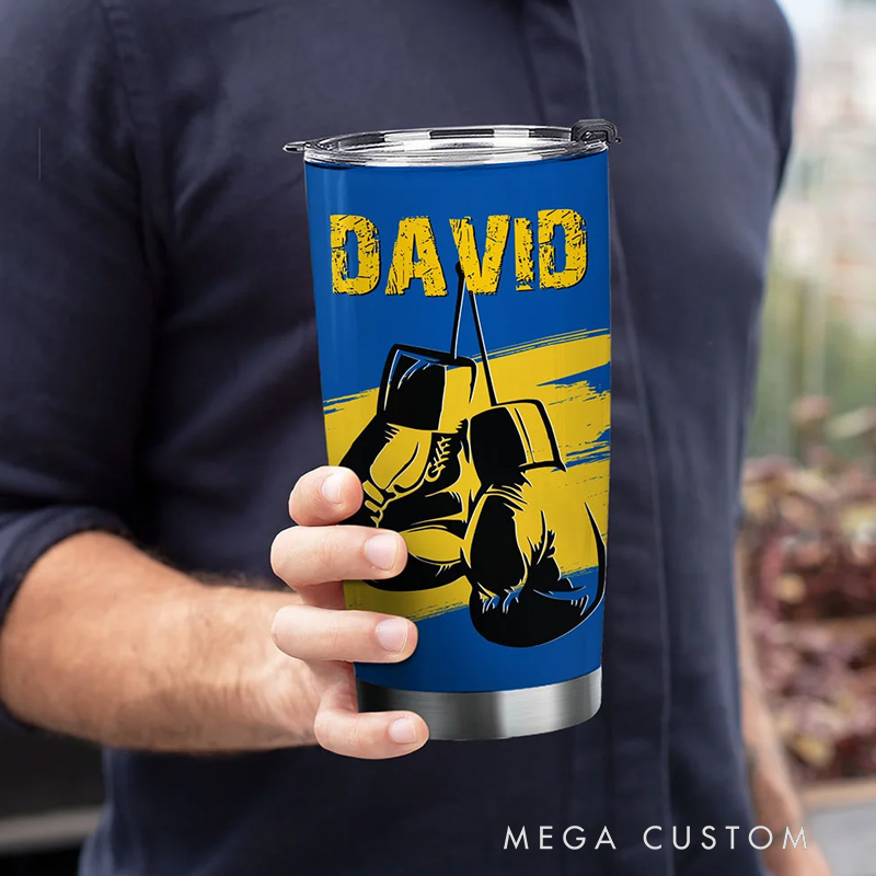 Personalized Fitness Tumbler Multicolour Boxing Glove 20oz Insulated Name Tumbler with Lid and Straw Birthday Gift for Sports Gym Boxing Lovers