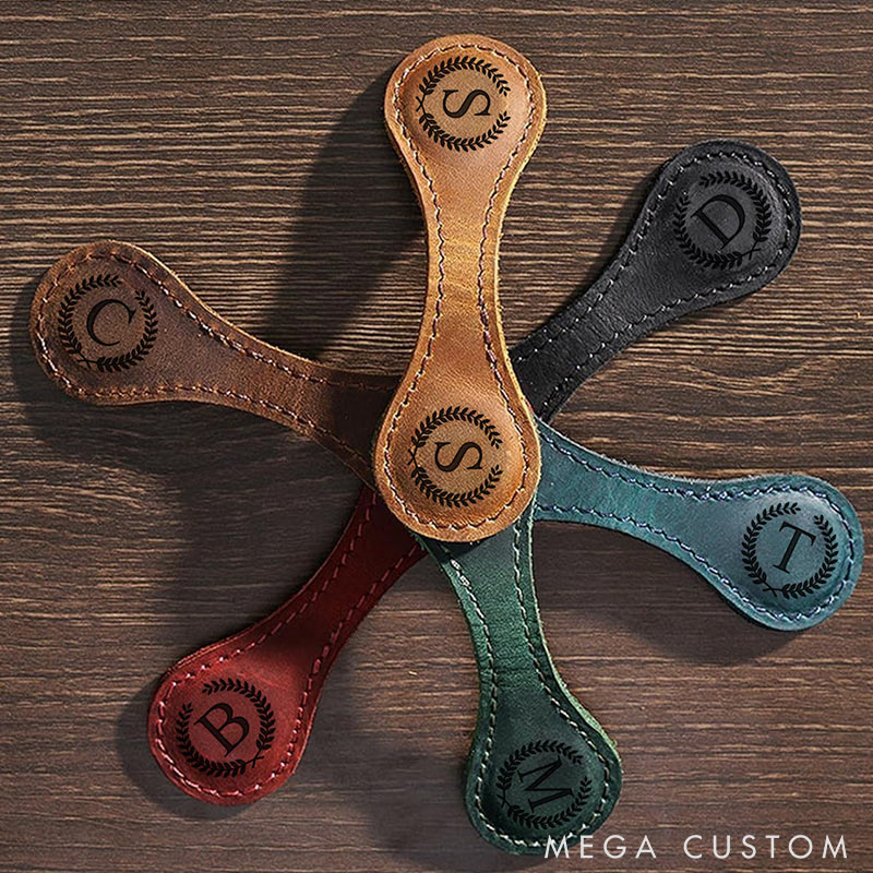 Personalized Leather Magnetic Bookmark Engraved Initials Bookmark Leather Bookmark Handmade Reader Gift Book Lover Gifts