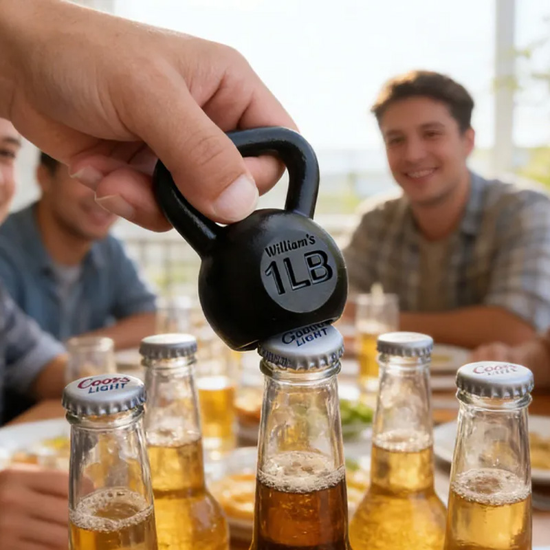 Personalized 1lb Kettlebell Bottle Opener Handmade Genuine CastIron with Authentic Plating for Gym Lovers