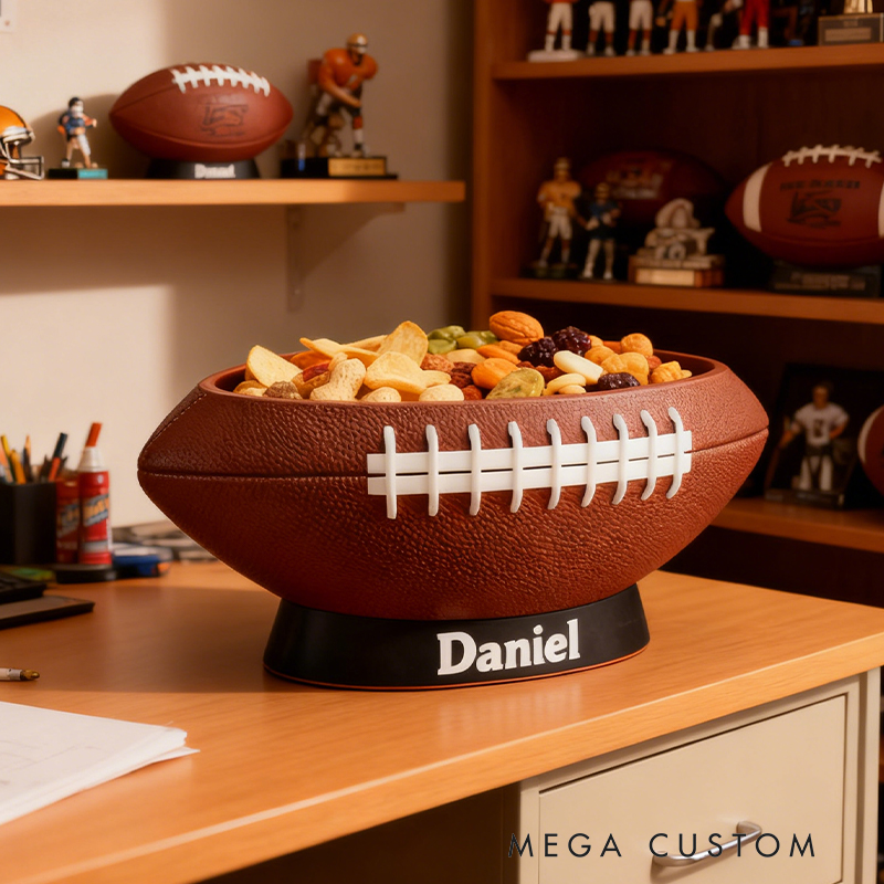 Personalized Football Snack Bowl - Custom Name Football Shaped Snack Holder for Game Day, Tailgating & Sports Fans