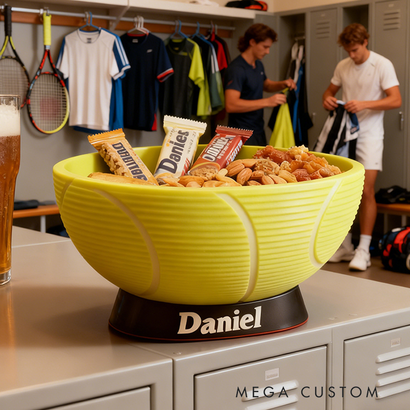 Personalized Tennis Snack Bowl - Custom Name Tennis Shaped Snack Holder for Game Day, Tailgating & Sports Fans