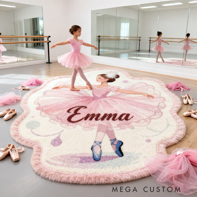 Personalized Ballet Dancers Carpet with Your Name for Ballet Lovers Unique Decorative Carpet for Girls' Room and Dance Studio