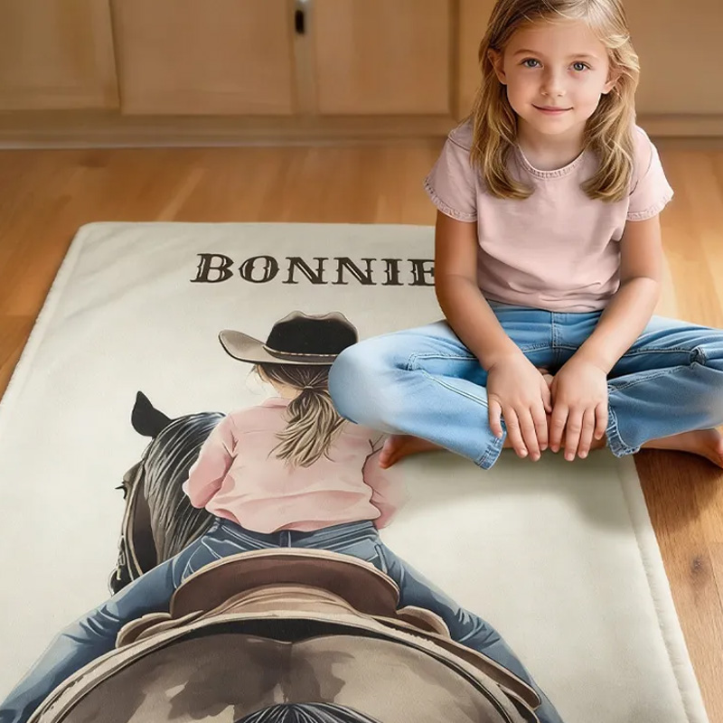 Personalized  Western Cowboy Cowgirl Soft Throw Blanket with Name Soft Throw Blanket Family Blanket for Riding Lovers Equestrian Lovers