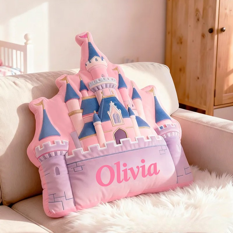 Personalized Cartoon Castle with Name Graphic 3D Print Pillow Christmas Gift for Kids Birthday Gift