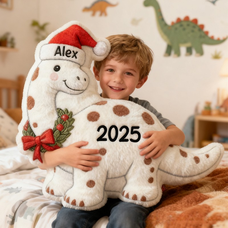 Personalized Cute Christmas Dinosaur with Name Graphic 3D Print Pillow Christmas Gift for Kids Birthday Gift