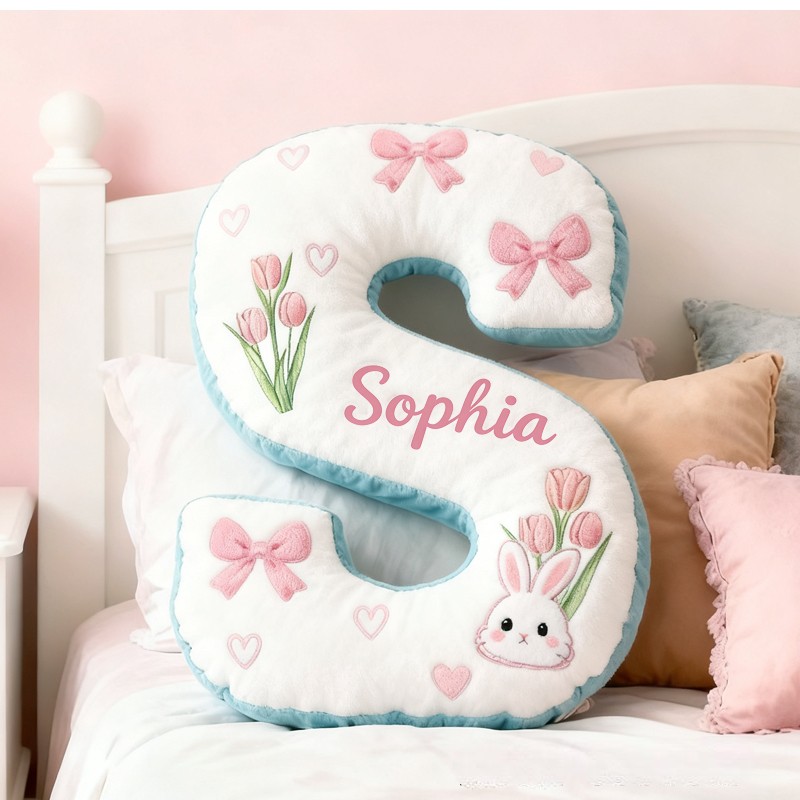 Personalized Cute Cartoon Rabbit with Name Graphic 3D Print Pillow Christmas Gift for Kids 