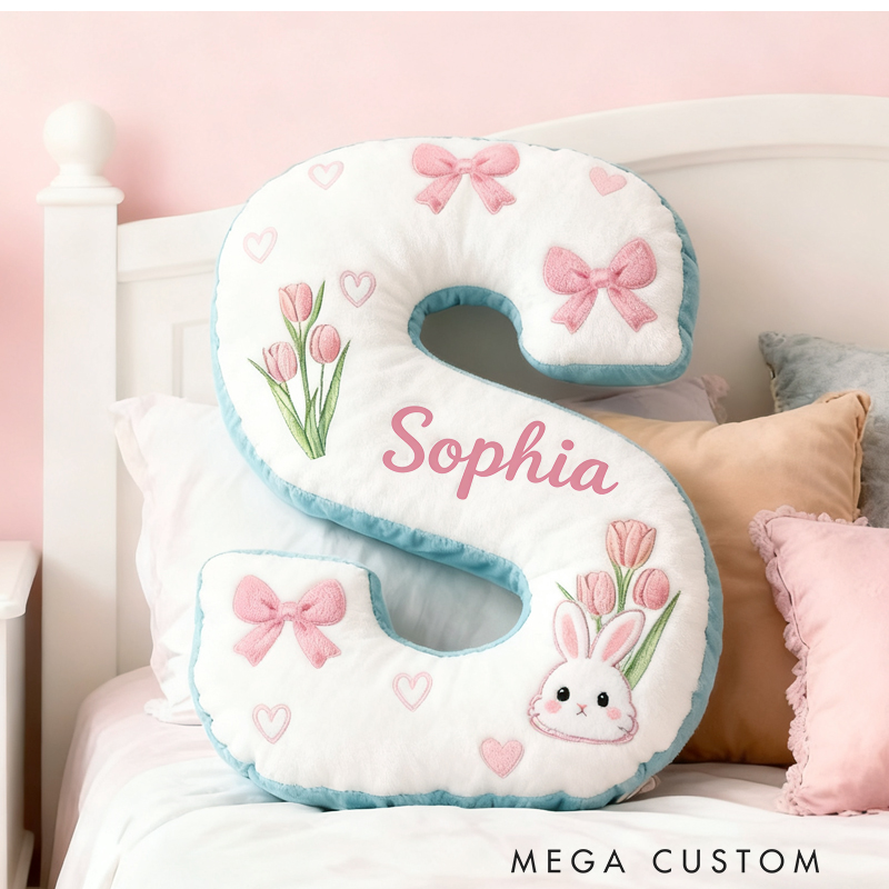Personalized Cute Cartoon Rabbit with Name Graphic 3D Print Pillow Christmas Gift for Kids 