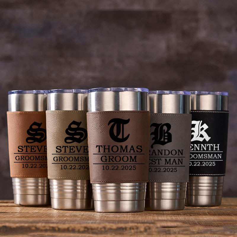 Personalized Groomsman 20oz Tumblers Vintage Groomsmen Leather Tumbler Groom Gift Best Man Gift Bachelor Party Favors Tumbler