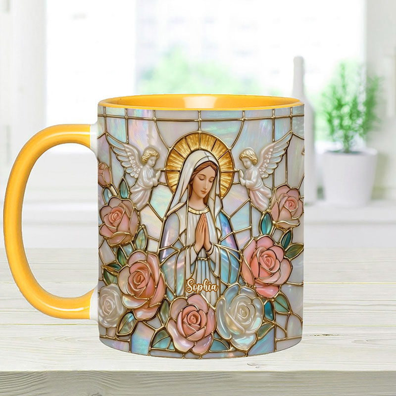 Personalized Believe Virgin Mary 11oz Ceramic Mug with Custom Name Religious 3D Coffee Mug Catholic Gift for Women