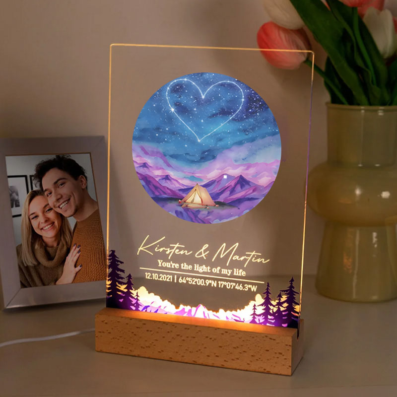Personalized Romantic Camping LED Night Light Outdoor Adventure Lover Night Light Valentine's Day Gift for Couple