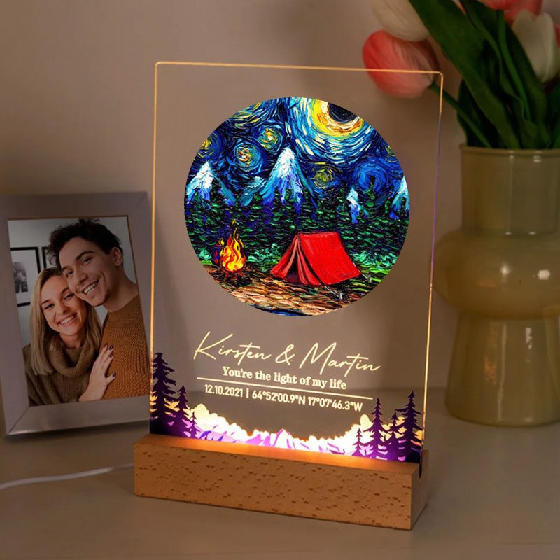 Personalized Romantic Camping LED Night Light Outdoor Adventure Couples Night Light Valentine's Day Gift for Couple