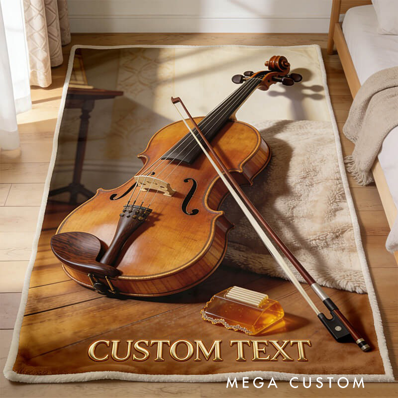 Personalized Musical Instrument Corner Violin Themed Soft Throw Blanket with Name Perfect for Music Lovers Birthday Anniversary Performance Gifts