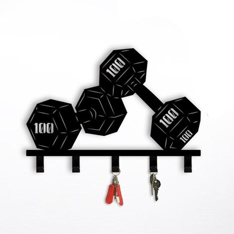 Personalized 3D Printed Dumbbell Key Hook Holder Weightlifting Wall Mount Key Rack Home Gym Wall Decor Metal Key Hooks Fitness Room Decor Key Organizer for Gym Lover