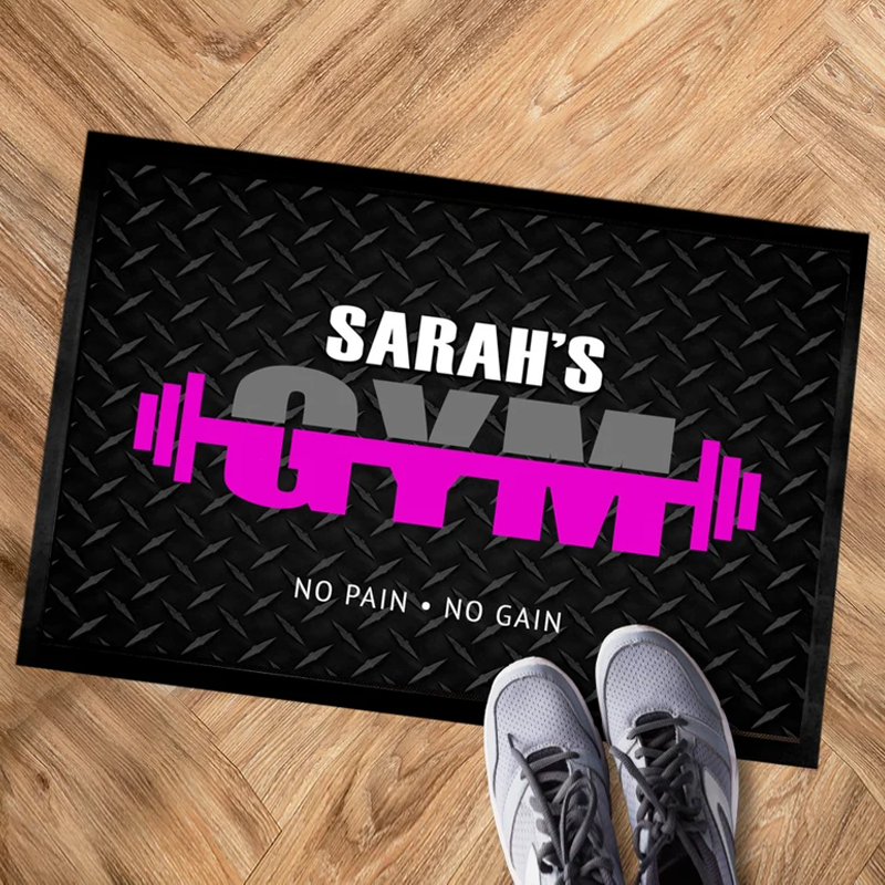 Personalized Gym Door Mat Barbells for Home Gym Weights Room Workout Exercise Studio Rug for Gym Lovers