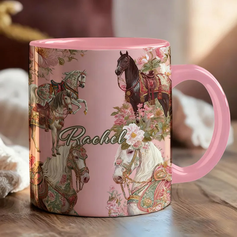 Personalized Riding Floral Mug French Countryside Gifts Coffee Cup Bicycle Tea Cup Riding Ceramic Mug Gift for Riding Lovers Equestrian Lovers