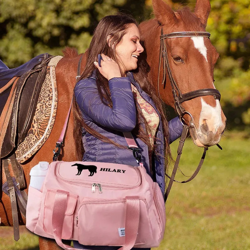 Personalized Horse Riding Duffle Bag Waterproof Equestrian Multi Compartment Travel Bag with Name and Shoulder Strap Travel Accessories Birthday Gift Overnight Bag Gift for Horse Lovers Riding Lovers Equestrian Lovers