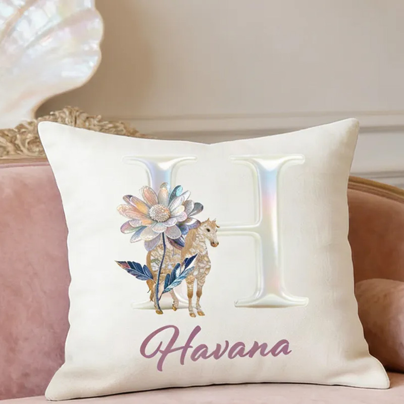 Personalized Horse Riding Birth Flower Initial Throw Pillow Cover with Name Home Decor Birthday Anniversary Gift for Horse Owner Lover Riding Lovers Equestrian Lovers