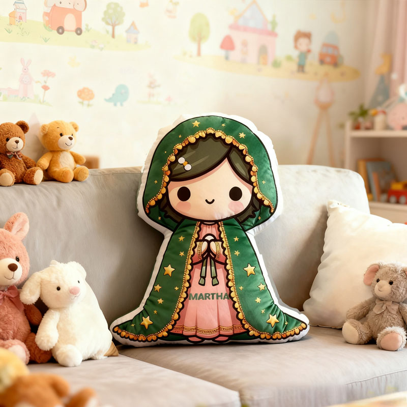 Personalized Cartoon Guadalupe Vergin Mary Pillow with Name Home Decor Religious Gift Catholic for Kids