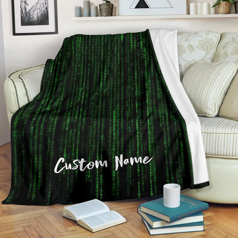 Personalized Matrix Code Blanket Fleece Programmer Gift Housewarming with Custom Name Throw Blanket for Geek Lover