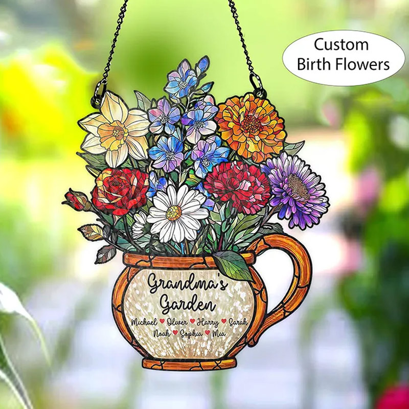 Personalized Grandma's Garden Suncatcher Birth Month Flower Stained Glass Acrylic Window Hanging Mother's Day Gift Grandma Gift Mom Gift
