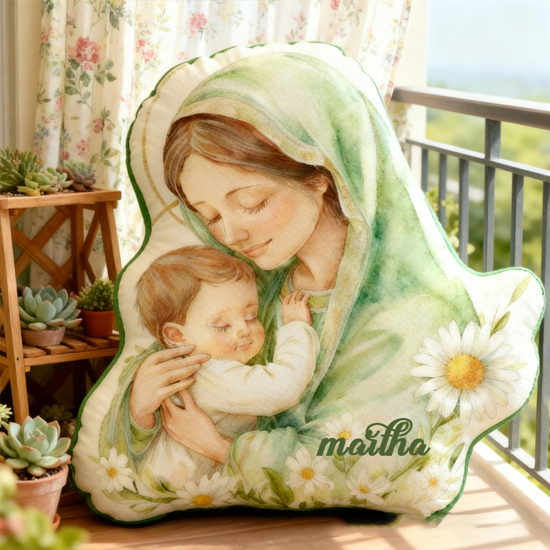 Personalized Virgin Mary Throw Pillow with Birthflower and Name Home Decor Religious Pillow Catholic Gift Faith Gift Beautiful Pillow