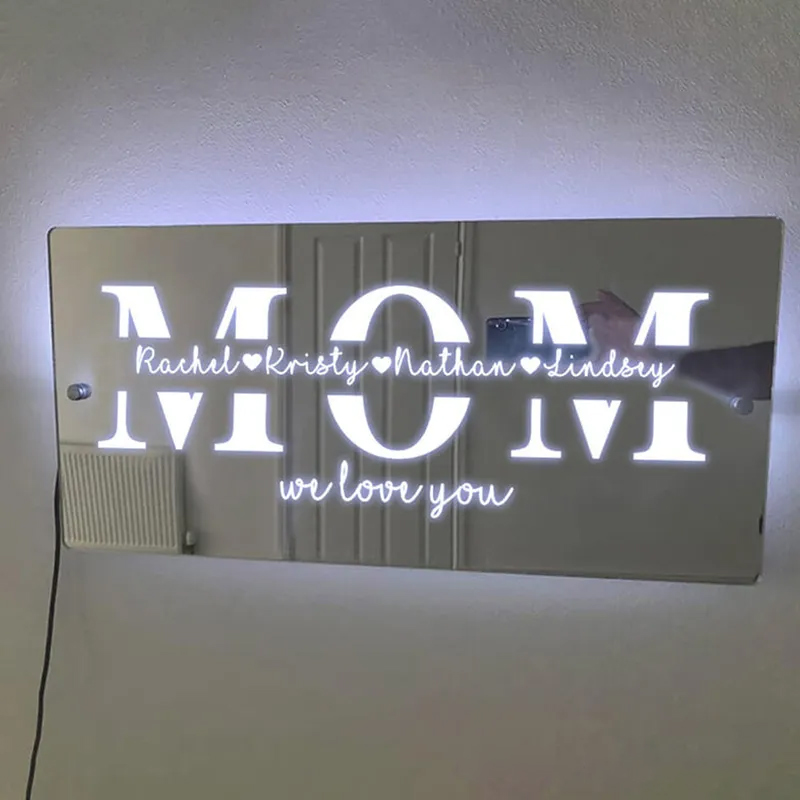 Personalized Mirror Lamp Custom Family Name LED Sign Heartwarming Father’s Day Birthday Gift for Dad