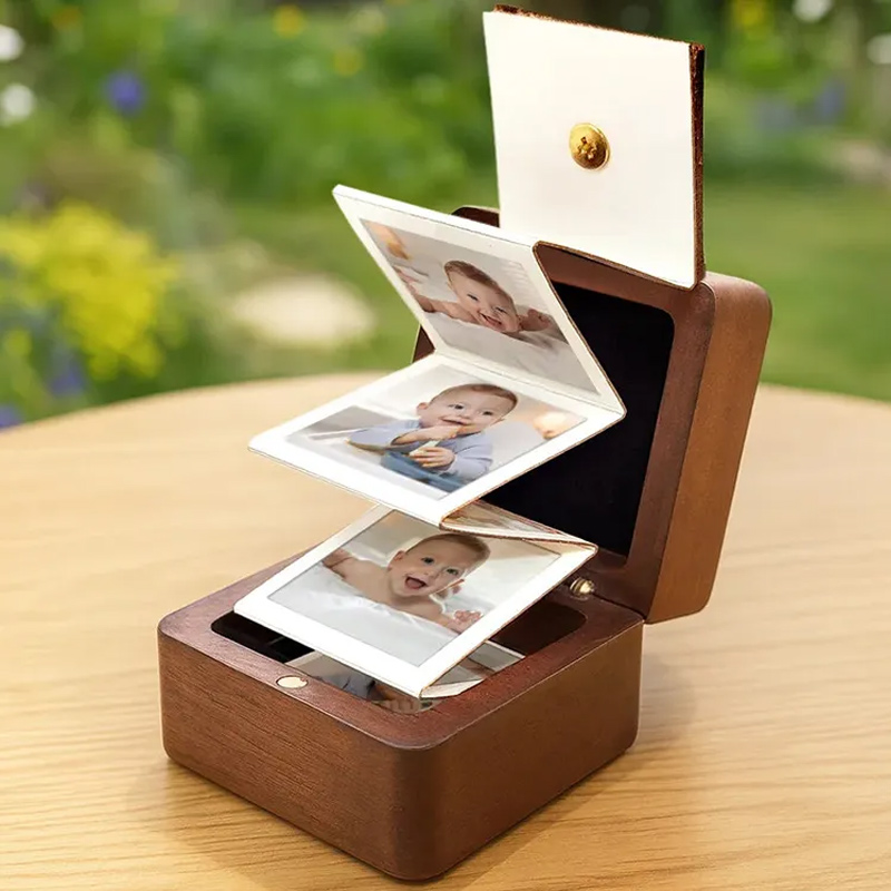 Personalized Wooden Accordion Photo Box Custom Photo Calendar The Day You Became My Mommy Daddy Gift for New Mom New Dad