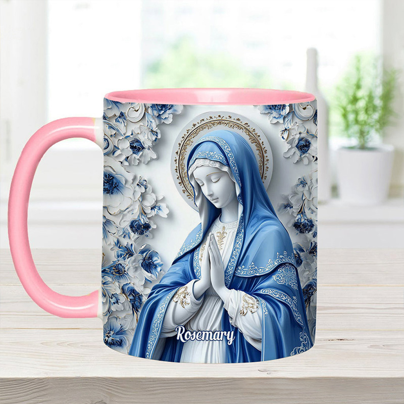 Personalized Believe Virgin Mary Ceramic Mug with Name Religious Inspirational Gift Catholic Gift for Women