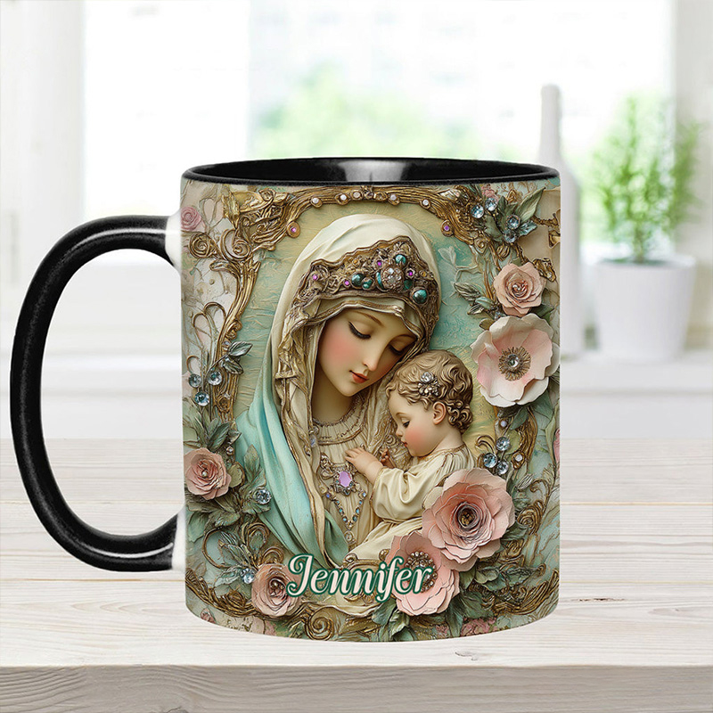 Personalized Virgin Mary Baby Jesus Ceramic Mug with Name Religious Inspirational Gift Catholic Gift for Women
