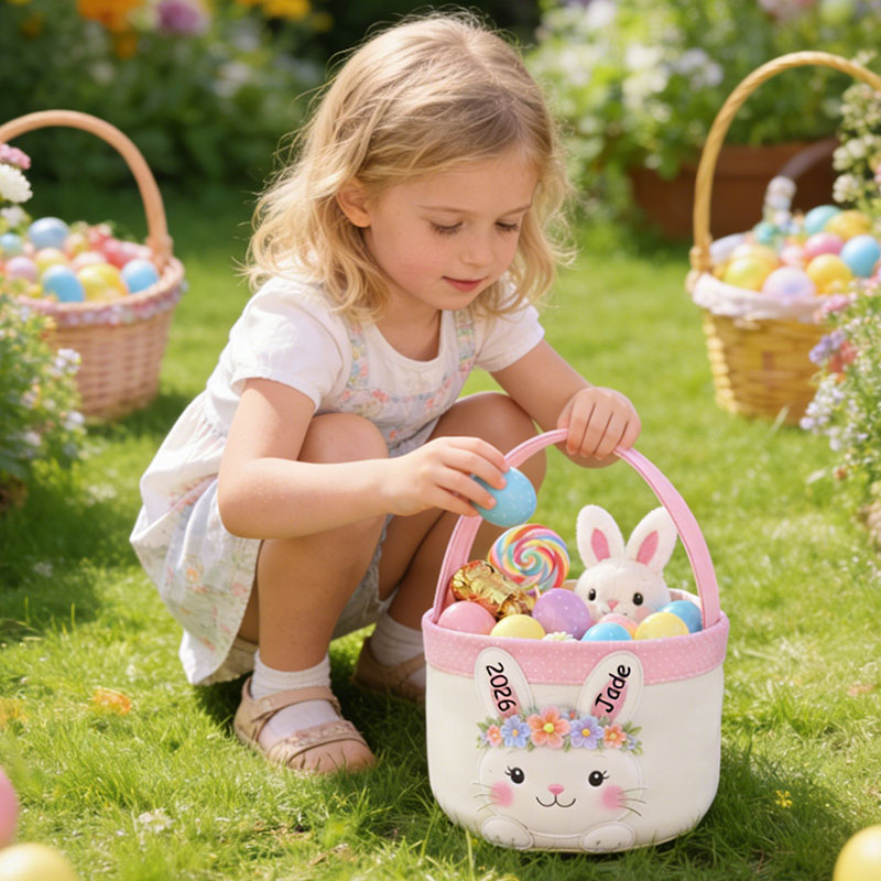 Personalized Easter Bunny Basket Custom Easter Basket Pink Easter Bunny Easter Basket for Girls Kids Gift for Easter
