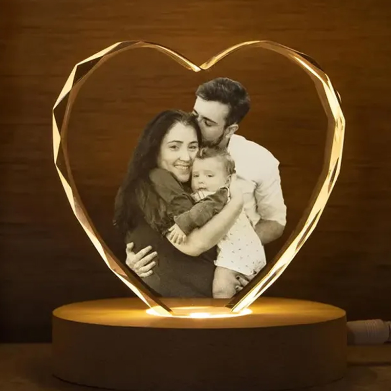 Personalized Heart Crystal Photo Portrait LED Custom Portrait in Crystal Light Family Photo Gift Portrait in Crystal Anniversary Gift