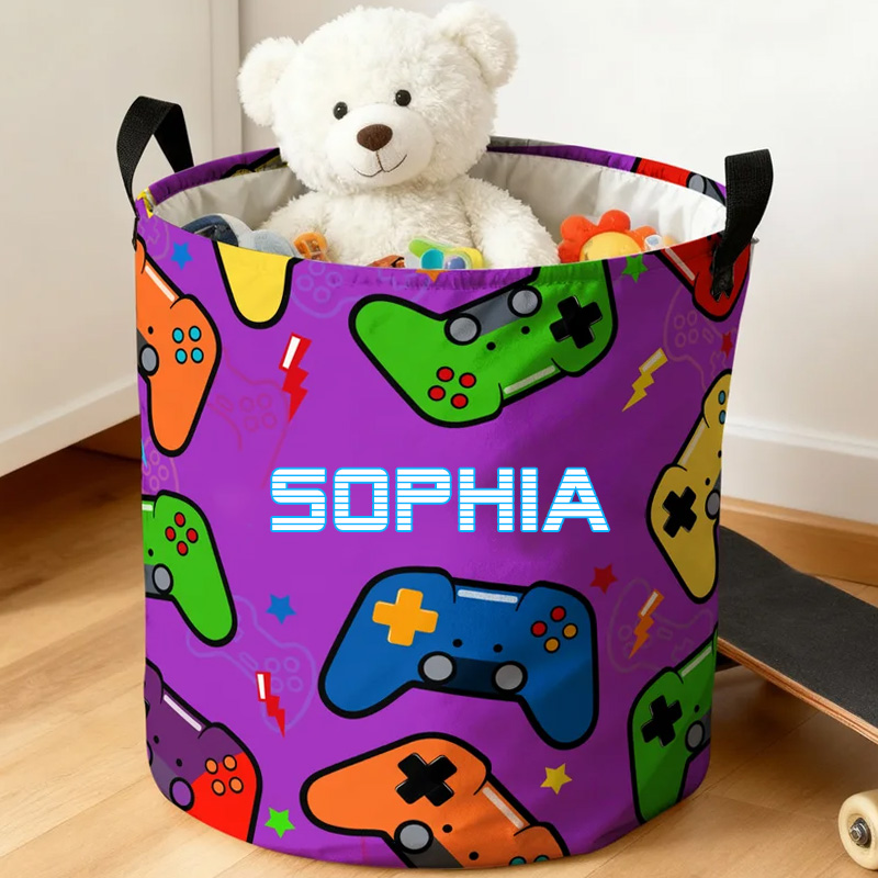 Personalized Gamepad Waterproof Laundry Basket with Handle and Name Bedroom Laundry Room Birthday Gift for Gamer Geek Lover