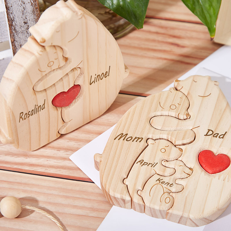 Personalized Wooden Bear Family Puzzle Custom Engraved Name Puzzle for Family Home Decor Family Keepsake Gift for Mum New Dad Anniversary Gifts