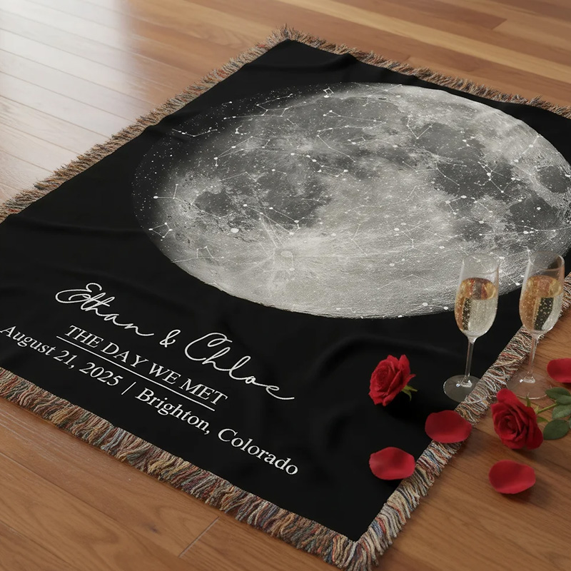 Personalized Star Map Moon Phase Soft Throw Blanket with Name Title Date and Location Home Decor Valentine's Day Wedding Anniversary Gift for Couple Geek Lover