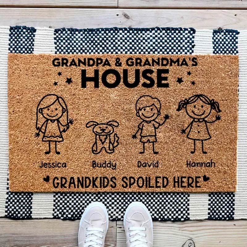 Personalized Welcome Doormat Grandpa & Grandma's House Grandkids Spoiled Here Doormat Housewarming Gift for Grandparent