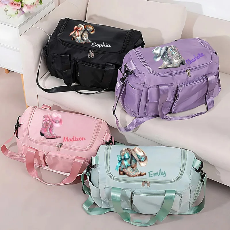 Personalized Vintage Jewelry Cowboy Boots Multi Compartment Large Travel Bag with Name and Shoulder Strap Travel Birthday Gift for Women Cowgirls Riding Lovers Equestrian Lovers