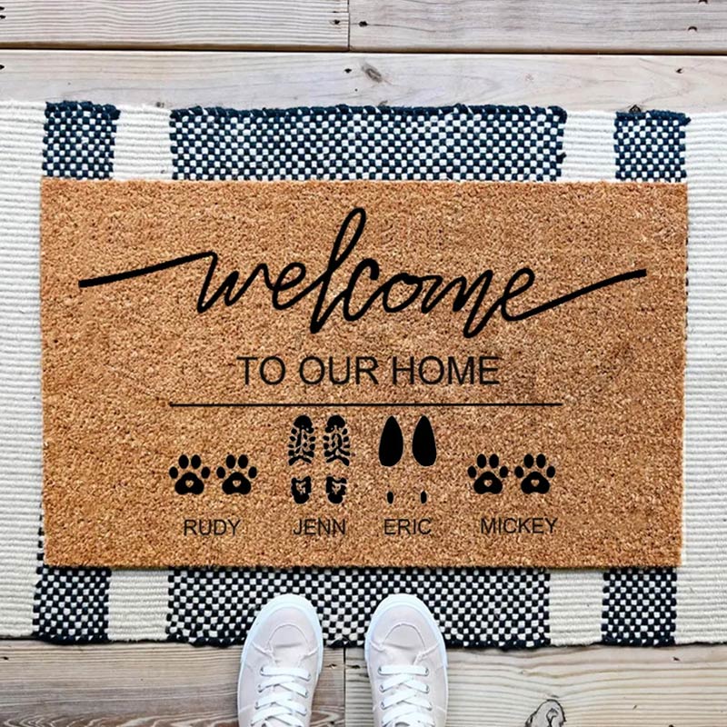 Personalized Welcome Doormat Custom Footprint and Paw Print Doormat Heartfelt Housewarming Gift for Families and Pet Lovers Christmas Gift